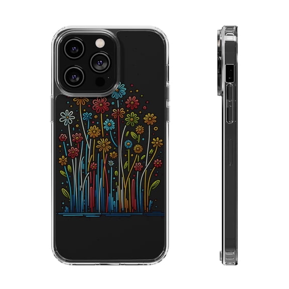 DistinctInk Clear Hybrid Case for Apple iPhone 14 Pro Max (6.7" Screen) - Fleeting Blooms: A Magical Spring Awakening - Tempered Glass Back