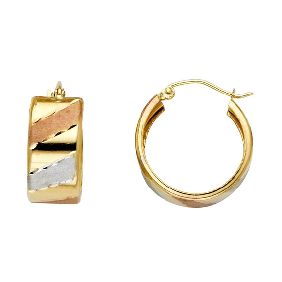 14k Tri-Color Gold Hoop Stripe Modern Earrings Jewelry Female Unisex