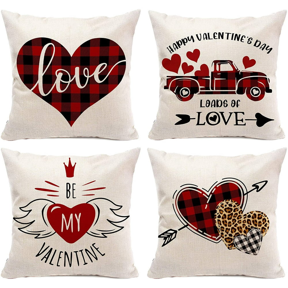 Valentines Day Pillow Cover 18x18 inch Set of 4,Red Heart Valentines