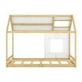thumbnail image 4 of Full Size Floor Bed, Wood House Floor Bed with Roof and Window for Kids Teens Boys Girls, Cute Low Floor Bed Frame with Safety Guardrails and Sturdy Support Slats, Can be Decorated, White+Natural, 4 of 7