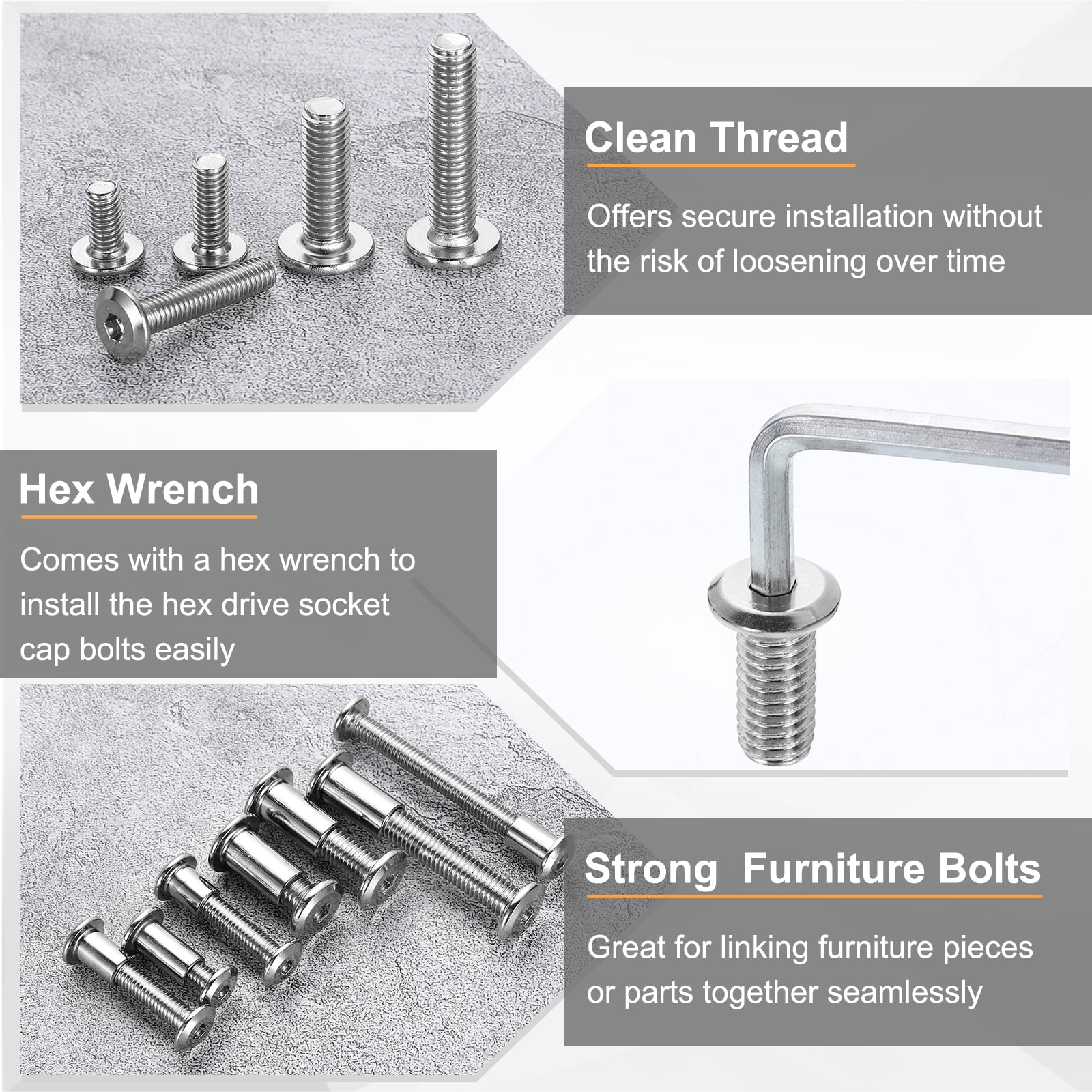 Uxcell 20Sets M8x30mm Hex Drive Socket Cap Bolt M8*18mm Nuts with M5 Hex Wrench Silver