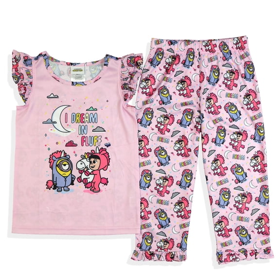 Minions Pajamas Toddler Girls I Dream In Fluff Ruffled Short Sleeve Pant Sleep Set