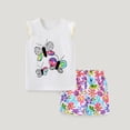 thumbnail image 2 of Baby Girl Clothes Toddler Girl Summer Outfits Sleeveless Ruffle Tops Wide Leg Pants Kids Clothing Set T-Shirt Elastic Waist Shorts Set Cartoon Print Summer 2pcs Set Dailywear Set 3-4 Years, 2 of 6