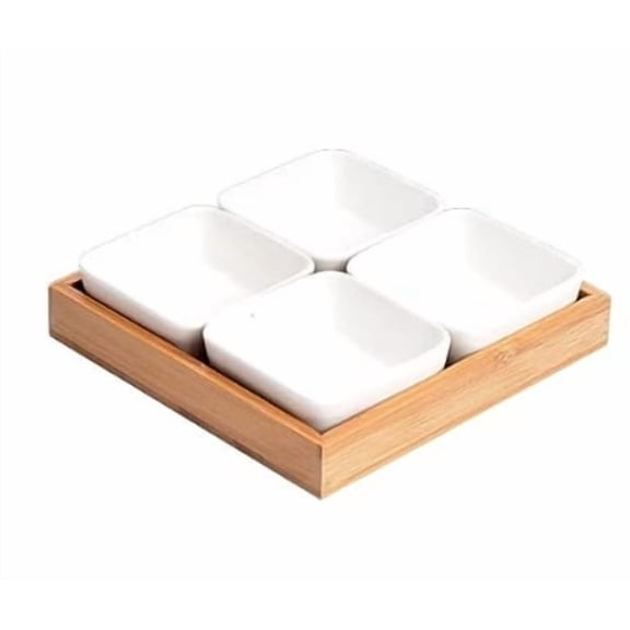 RKXQT Fruit Bowl Ceramic Grid Fruit Snack Plate Serving Platter Japanese Small Dish with Tray Japanese-Style Ceramic Bamboo Fruit Nuts Plate Fruit Dish 4 pieces