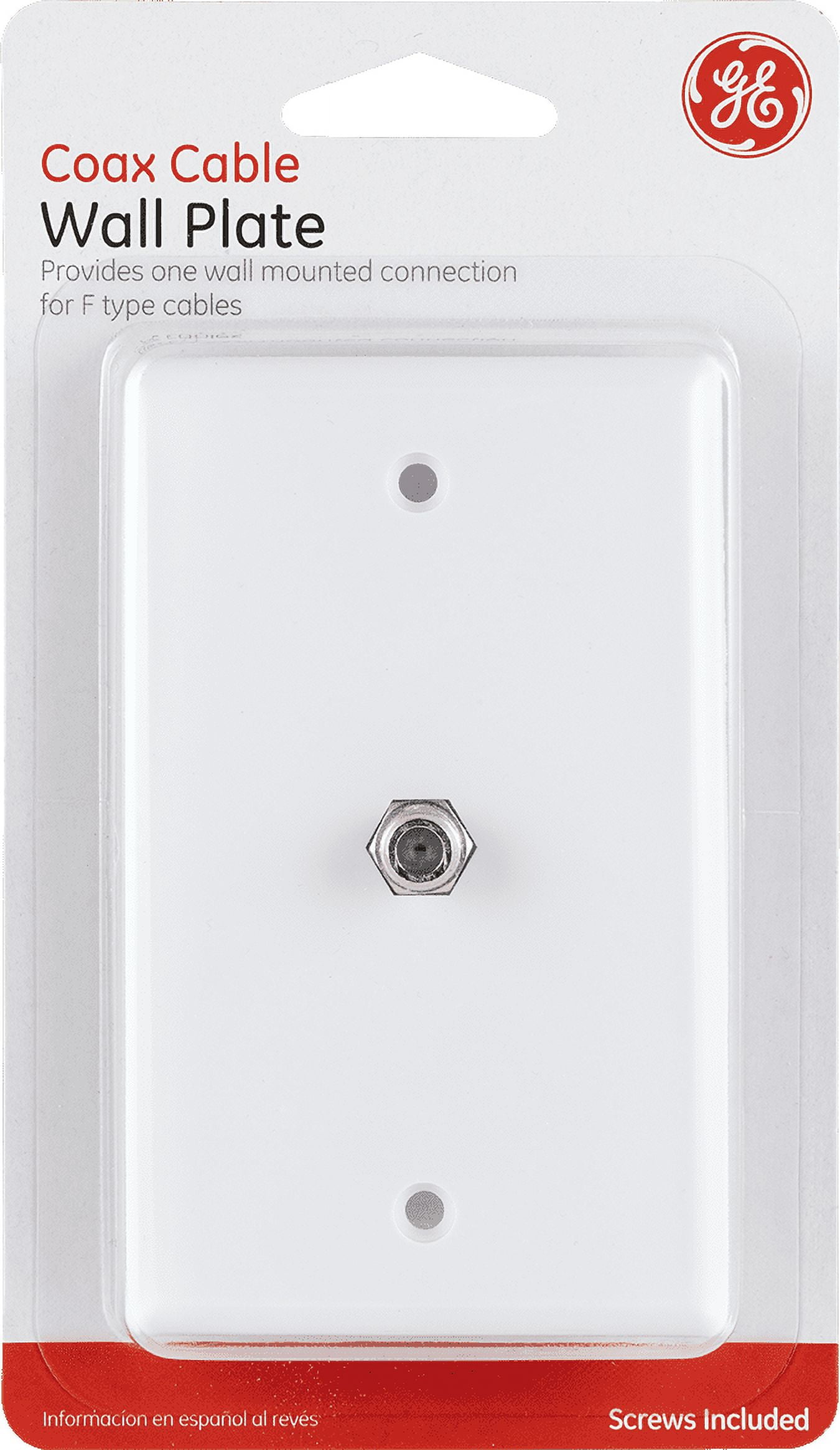 GE Coaxial Wall Plate, F-Type Connection, 1 Port, White, 5in, 40050