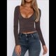 thumbnail image 5 of Tops de Escote en V Profundo para Mujer, Camisetas de Larga A , Camisetas de Punto Ajustadas, Camisetas de Moda de Otoño para Salir, Ropa Marrón L, 5 of 7