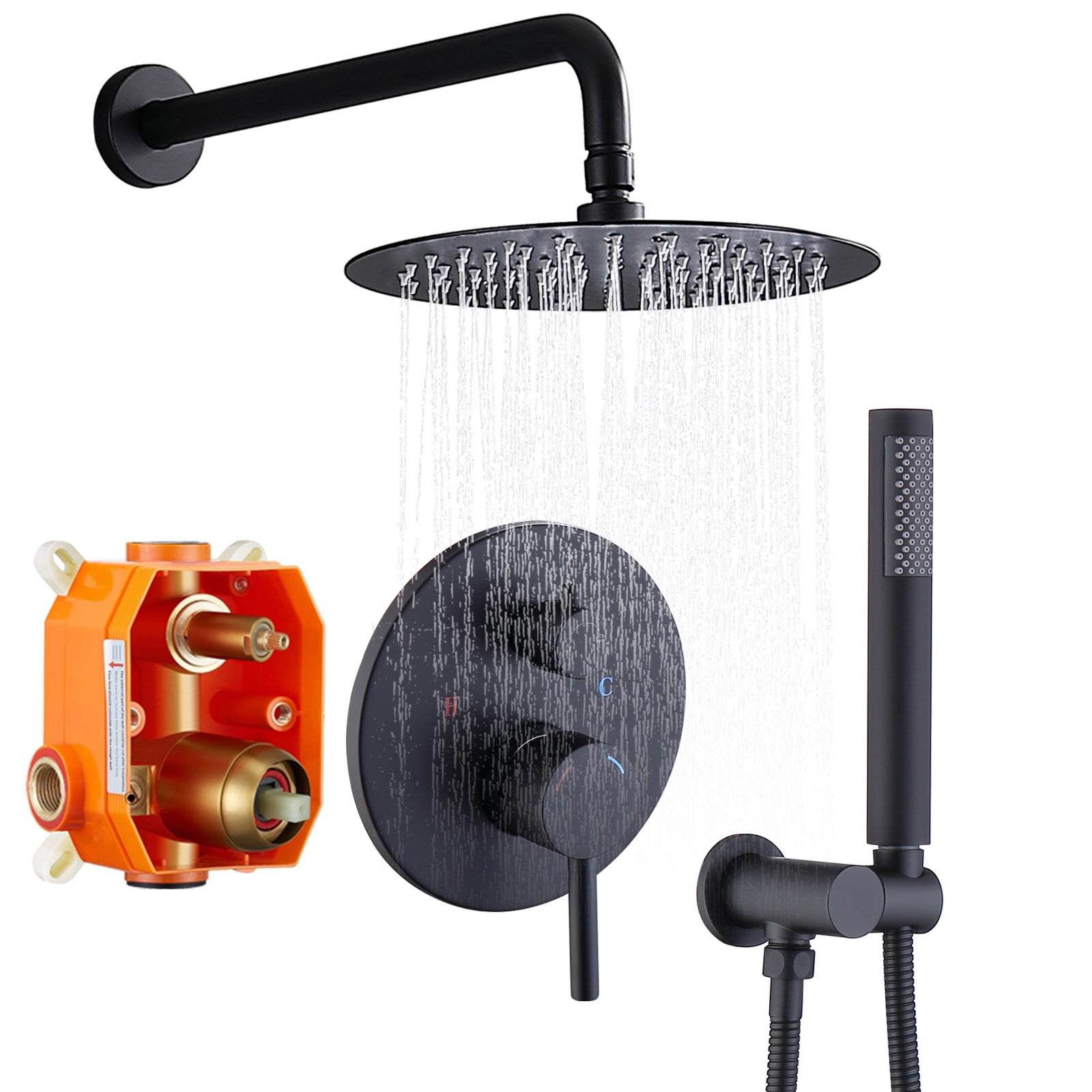 CRW 10 Inch Matte Black Shower System, Bathroom Shower Faucet Sets  Complete, Rain Shower Head and Handle Set, Mixer Shower Combo Set Wall  Mounted