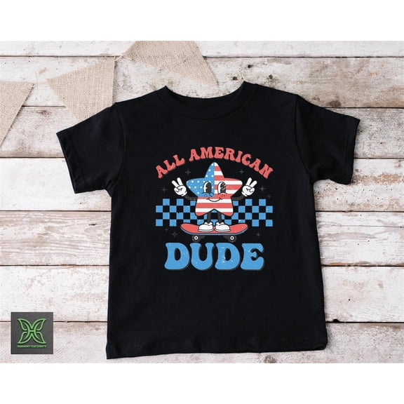 All American Dude /T-Shirt, Retro Patriotic Star Skateboarding 4th Of July Clothing,4th of July Boy Gift,American All Size S-5Xl