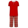 thumbnail image 4 of Diufon Women Plus Size Pjs Sets Button Short Sleeve Tops Plaid Capris Pants Homewear Sets, 4 of 7