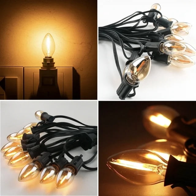 C7 LED Bulbs 0.5W, Amber Glow Night Lights, 2200K Warm Light, E12 Base, 5W Equivalent, Vintage Filament, Non-Dimmable 20Pack