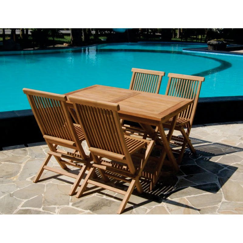 Bamboo54 Teak 5 Piece Rectangle Folding Patio Dining Set