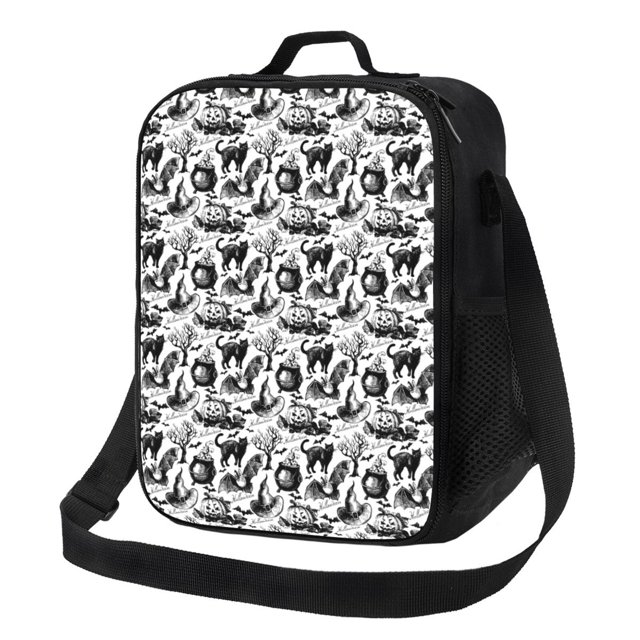 Balery Black White Halloween Caja de Almuerzo y Bolsa de Almuerzo para Hombres y Mujeres, Bolsa de Almuerzo Reutilizable con Gran Capacidad, Bolsa de Almuerzo Aislada