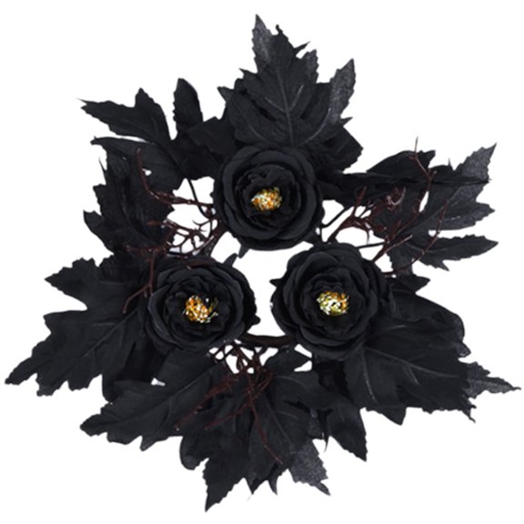 Hzzsbu Black Halloween Candle Ring Wreath, Gothic Maple Leaf & Rose Garland for Pillar Candle Holder Centerpiece