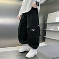 thumbnail image 2 of FYDUU Boys Baggy Cargo Pants Casual Loose Fit Parachute Pant Joggers Fashion Elastic Waist Kids Cargo Sweatpants With Pockets Streetwear 5-6 Years, 2 of 9