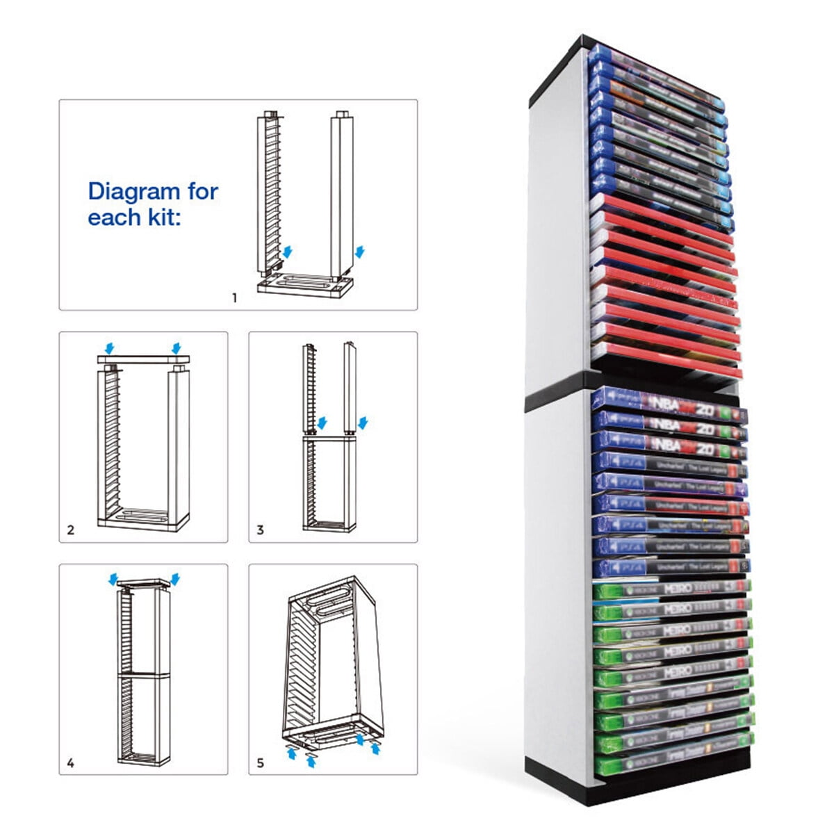 Leyeet Video Game Storage Tower, Vertical Game Disc Holder, Game Holder Organizer Stand with 36 CD Case Storage for Organizing & Displaying, Universal for PS5/PS4/XBOX One/Series/NS Game
