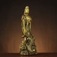 thumbnail image 2 of Brass Vintage Imperial Dragon Guanyin Buddha Statue Home Deity Ornament, 2 of 3