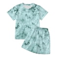 thumbnail image 4 of CUZIBR Toddler Colorful Tie Dye Graphic Boys O-Neck Short Sleeve Tshirts Tops With Shorts Outfit Sets Kids Playwear Summer Clothes Sets,Mint Green,6-7 Years, 4 of 4