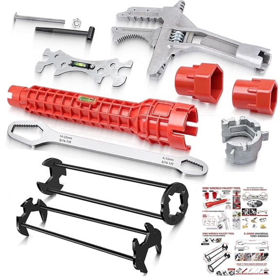 Pershook 12‑Piece Sink Wrench Set, 8‑in‑1 Adjustable Bathroom Faucet Wrench, Wide Opening Short Handle Universal Plumbing Tool for Sink & Pipe Removal