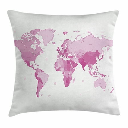 Light Pink Throw Pillow Cushion Cover Cute World Map Continents