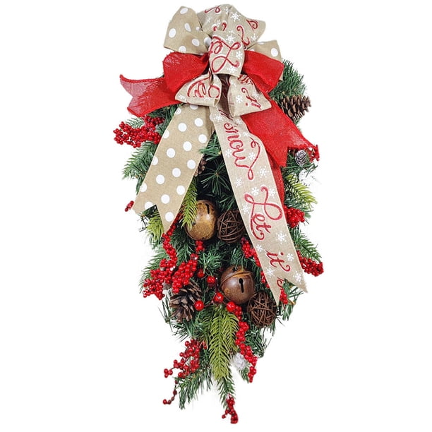 Lucakuins Corona de Navidad para Puerta Frontal, Bolas de Cono de Pino Bowknot Guirnaldas Brillantes, Guirnalda Iluminada Fiesta Adornos Festivos Decoraciones de Fiesta Lucakuins Decoración festiva