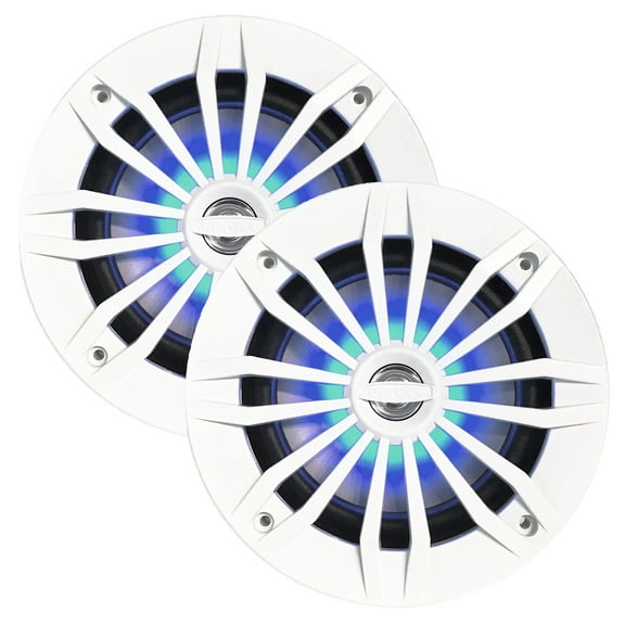 EnrockMarine 6.5-Inch White 2 Way, 200 Watt, Marine, Loudspeaker Featuring Bled LED Light Flashing with Music, Set of 2