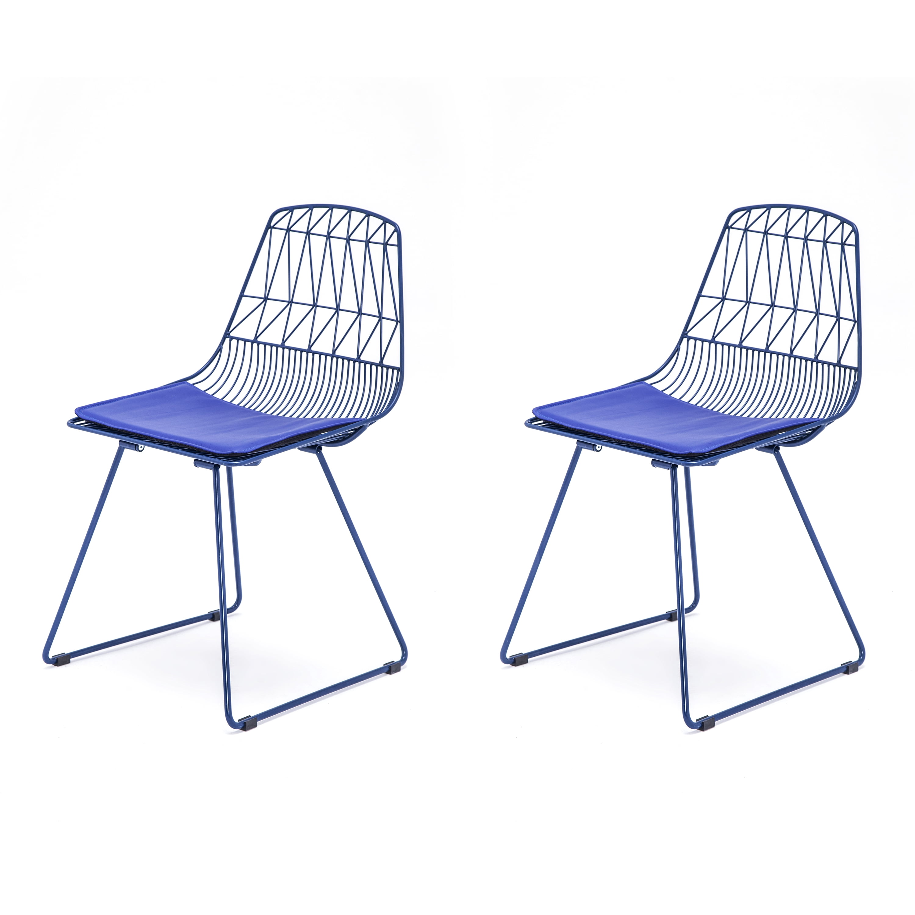 Modern Geometric Metal Dining Chair with Faux Leather Seat Pad, Set of 2