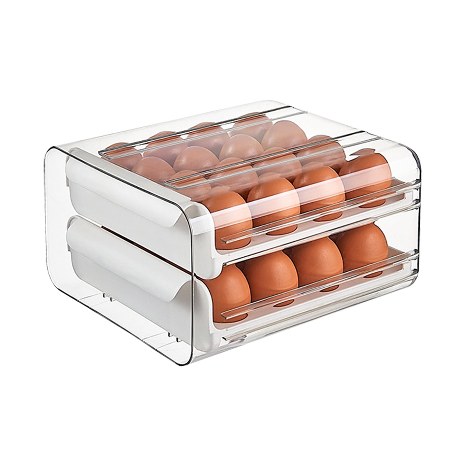 Clear Plastic Refrigerator Egg Organizer with Lid & Handle | 32 Egg Capacity | Stackable Fridge Storage Bin | 8.4x5.3x9.25 Inches, White/Green/Gray