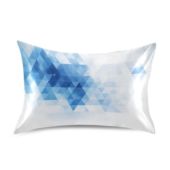 Haosy Satin Pillowcase for Hair and Skin Standard Cooling Silk Pillow Case with Envelope Closure Blue and White Geometric 20"x26"