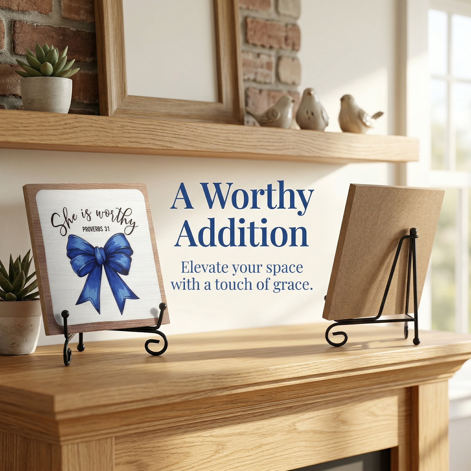 Unique Bargains Extra Stable Desk Sign Gift Square Keepsake Plaque Bow Pattern 3.9in