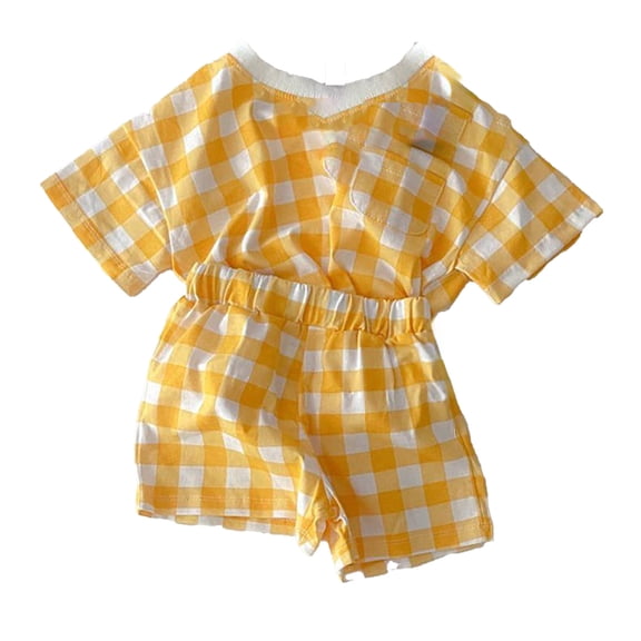 HCYSFG Girls Cartoon Plaid And Heart Print Lounge Sets 2 Piece Crewneck Short Sleeve Elastic Waist Clothing Sets T Shirt And Shorts Matching Sets