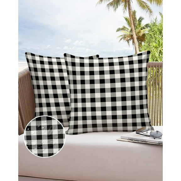 Outdoor Throw Pillow Cover Farmhouse Black and White Buffalo Plaid Waterproof Cushion Covers 2 Pack Farm Lattice Tartan Pillow Cases Home Decoration for Patio Garden Couch Sofa