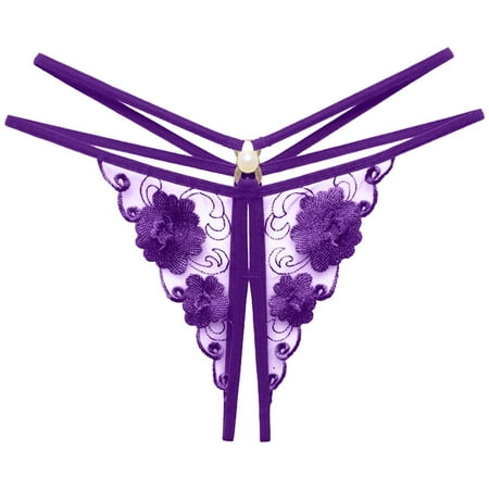 Xiaoxatg Women s Panties Women Floral Embroidery Hollow Sexy Low Waist Underpants Open Cut Pearl Massage Thong High Waist Bikini Underwear Women