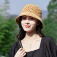 thumbnail image 4 of Mdesiwst Women Beach Hat Knitted Hollow Out Patchwork Stripes Crochet Floppy Top Summer Hats Outdoor Supply, 4 of 7