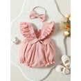 thumbnail image 3 of Bagilaanoe Newborn Baby Girl Rompers Fly Sleeve Bodysuits + Headband 3M 6M 12M 18M Infant Summer One Piece Jumpsuit, 3 of 9