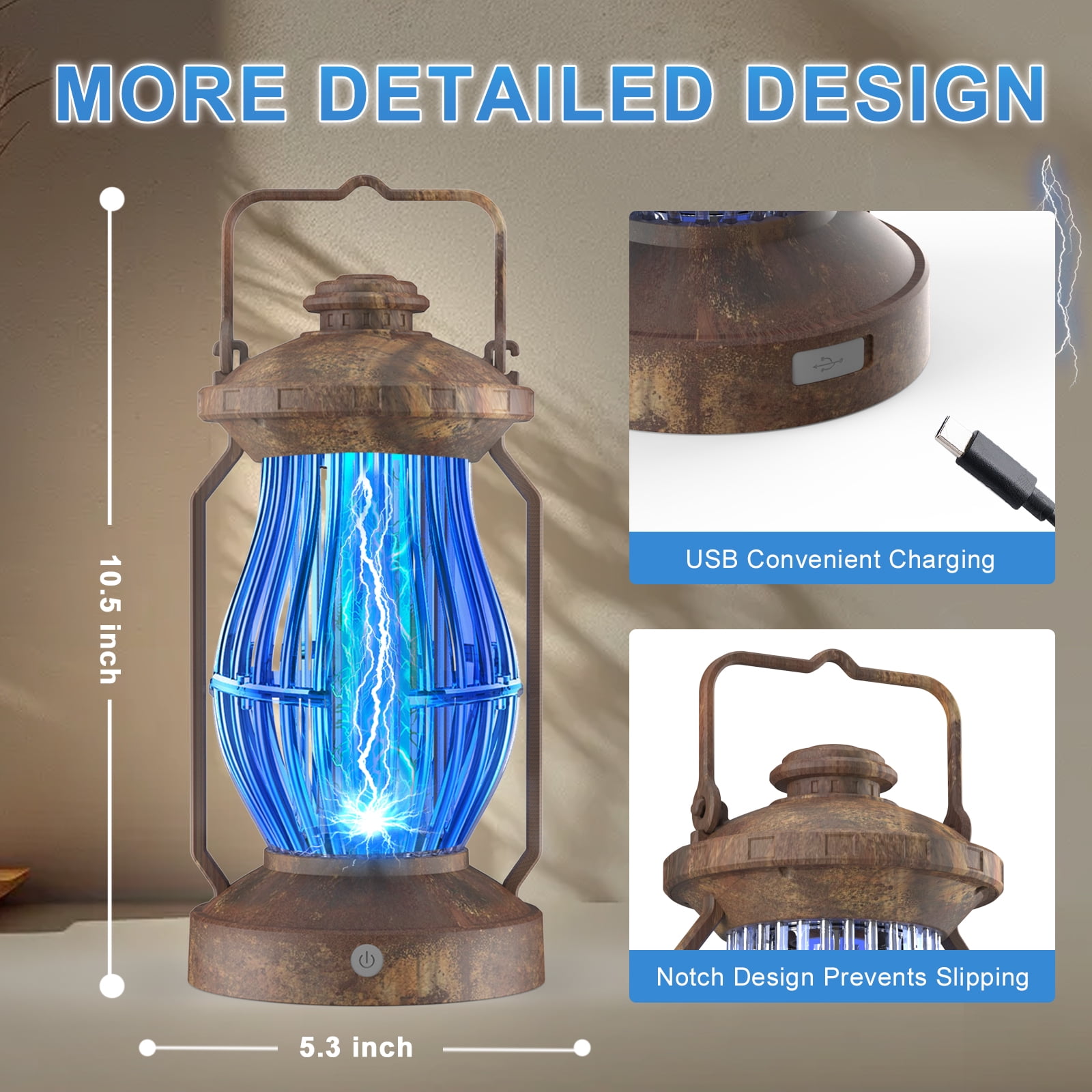 Bug Zapper Cordless Portable Hanging Electric Mosquito Fly Killer Trap w/ Light