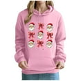 thumbnail image 2 of PNTUTB Women's Christmas Cute Printed Off Shoulder Pocket Long Sleeved Hooded Drawstring Pullover Casual Loose Sweatshirt, 2 of 6
