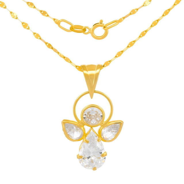 Cadena y Dije Ángel Bisel 1.9 Cm Oro Sólido 10k amarillo Casa del Anillo