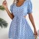 thumbnail image 5 of Vestido Estampado Vestido estampado para mujer Cuello redondo Ahuecado Vestido con cordones Tela diaria (Azul XL) Cgtredaw para Mujer Azul T M, 5 of 7