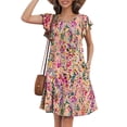 thumbnail image 2 of Mengpipi Womens Dresses Summer Casual Ruffle Sleeve Beach Sundresses with Pockets, Colorful Leaves-L(US 12-14), 2 of 6