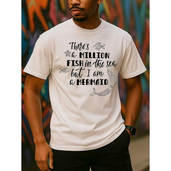 Mermaid T-Shirt fishing t-shirts t shirts men's 180G 100% Cotton white Perfect for exercise Hip-hop streetwear Cool shirts , Funny shirts , t shirt Soft and comfortable fishing for 60 year old for m