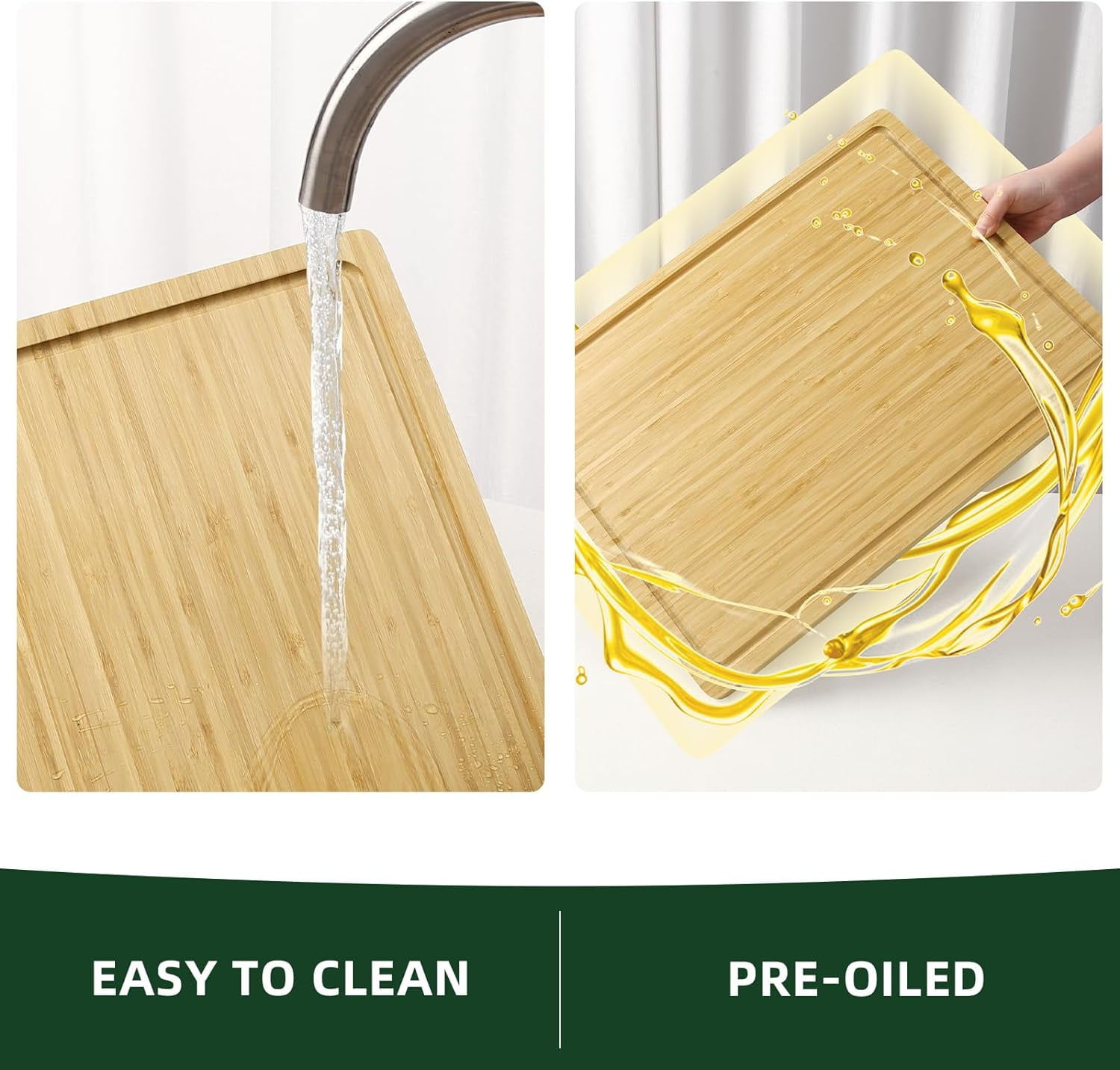 Twister.CK 20" x 15" Large Bamboo Cutting Board for Kitchen with Juice Groove and Handles, Chopping Board for Meat, Bamboo Stove Top Cover, Wood Charcuterie Board Serving Tray