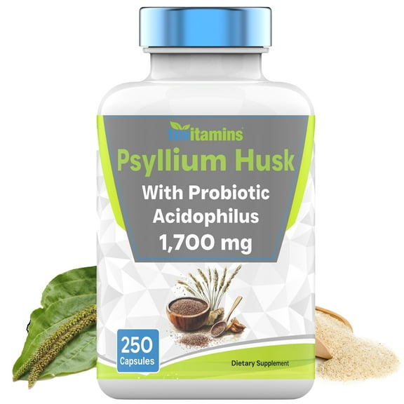 TNVitamins Psyllium Husk Capsules & Probiotic Acidophilus: 1700mg, 250 Count | Natural Dietary Fiber
