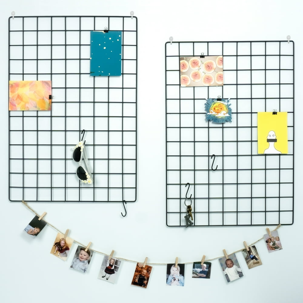 2 Pack Grid Wall Panels Metal Wire Photo Rack Multifunctional Display