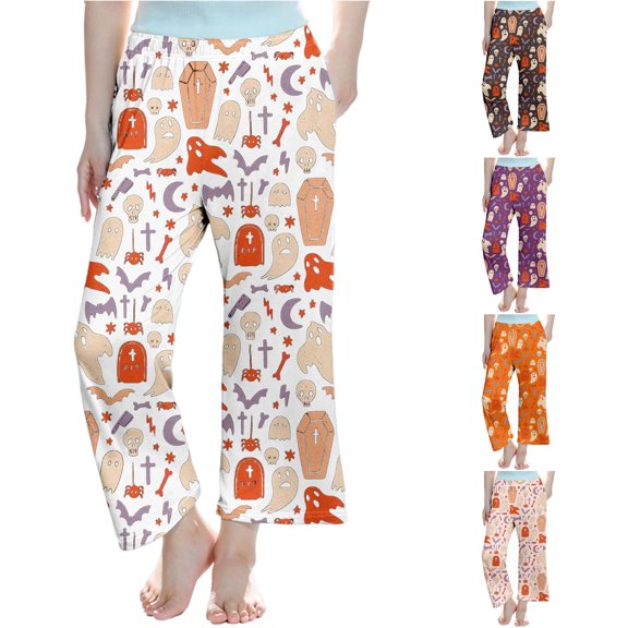 JAJAHO Kids Halloween Pajamas Pants Loose Straight Leg Casual Sleepwear Long Pants For Boys Girls 3-14Y