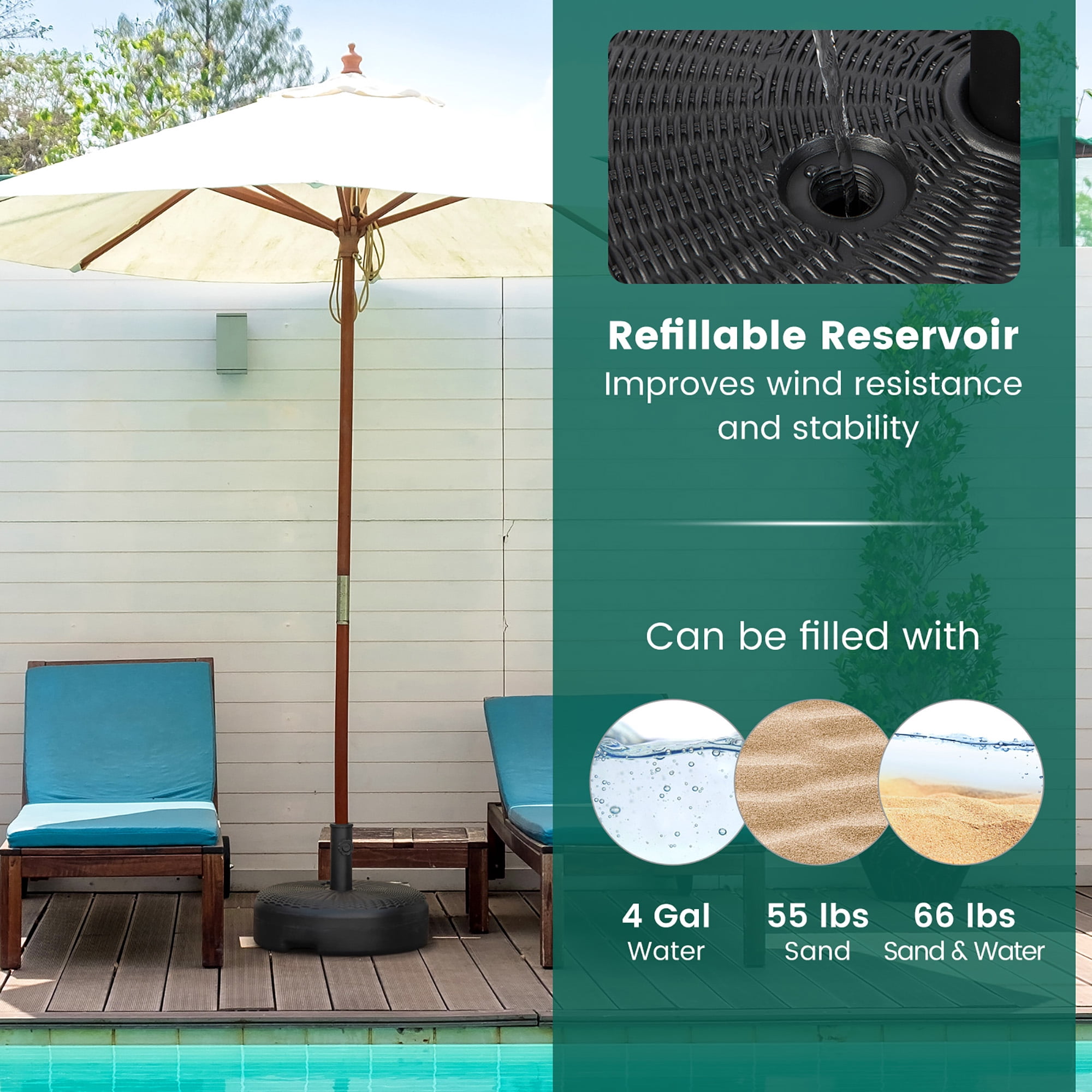 Costway 18'' Patio Fillable Round Umbrella Base Stand Holder Fit Pole 1.5''/1.9'' Weighted