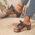 thumbnail image 4 of Rokment Womens Vintage Beach Platform Wedge Slides Sandals Summer Retro Casual Studded Suede Open Toe Lace up Chunky High Heels Slip on Backless Dress Mules Brown Size 9.5, 4 of 6
