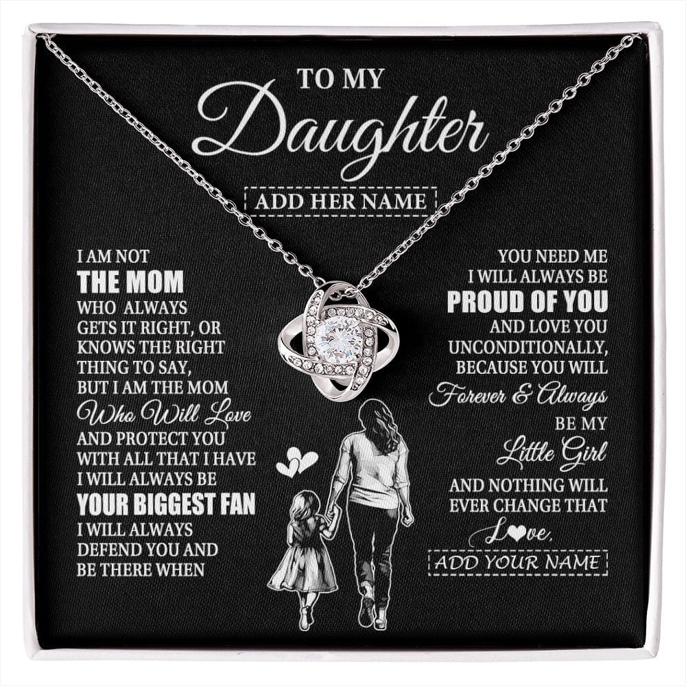 Daughter Biggest Fan Mom Necklace, White Love Knot Necklace