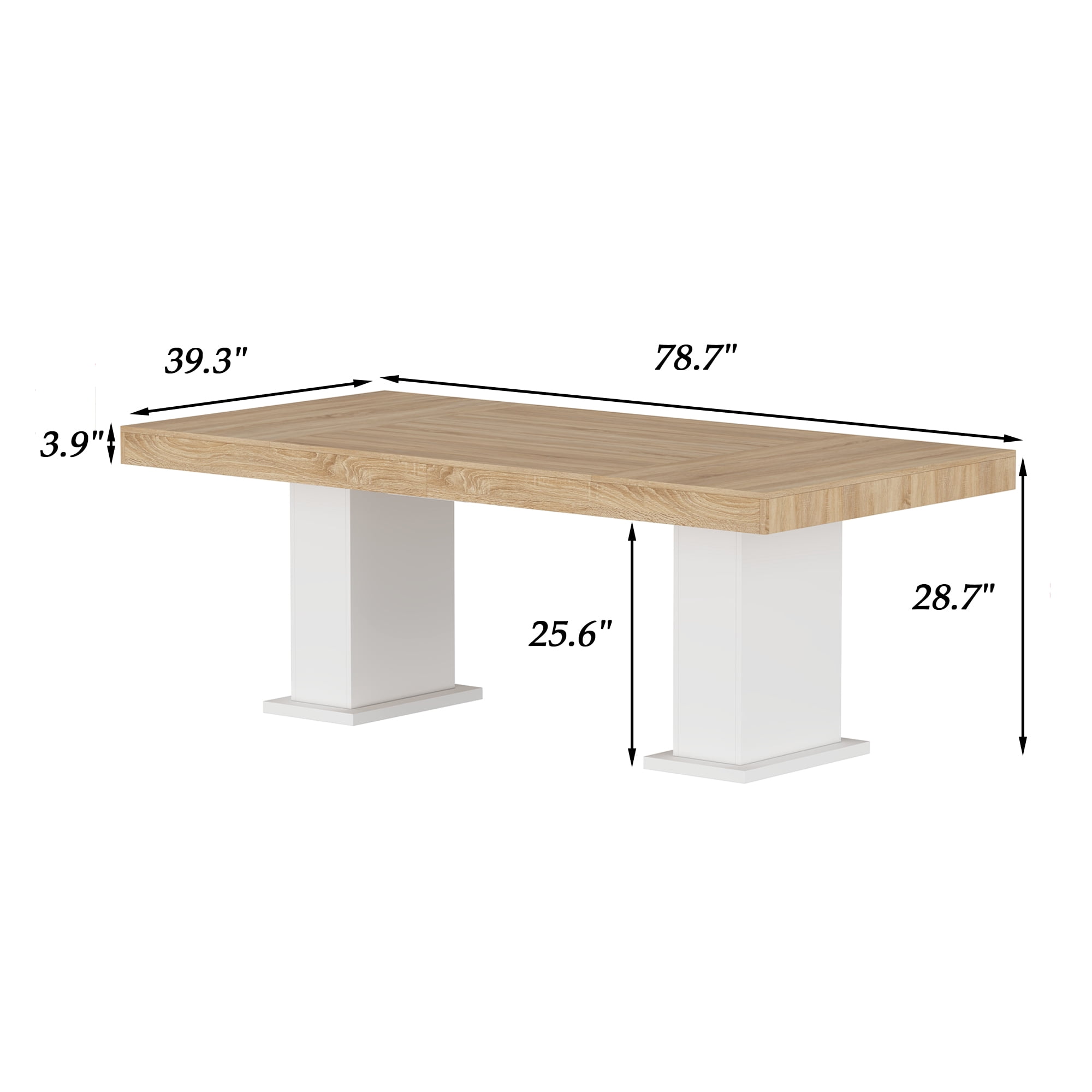 Oxylife Modern Dining Table for 6-8 People, 78.7" Wood Kitchen Table,Long Rectangle Wooden Dinner Table for Dining Room, Brown & White