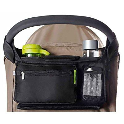 best stroller organizer for smart moms, fits all strollers, premium deep cup holders, extra-large storage space for iphones, wallets, diapers, books, toys, & ipads, the perfect baby shower