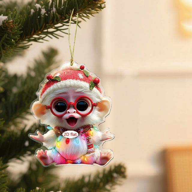 Oioii 2D crylic Flat Pendant-Christmas Ornaments, Animal Keepsake Hanging Tree Decoration, Baby Monkey Ornament